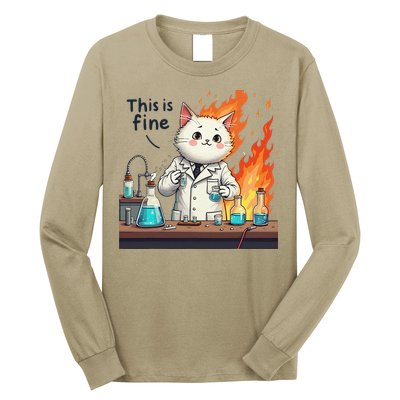 Chemistry Cat Meme This Is Fine Medical Lab Tech Lab Science Long Sleeve Shirt