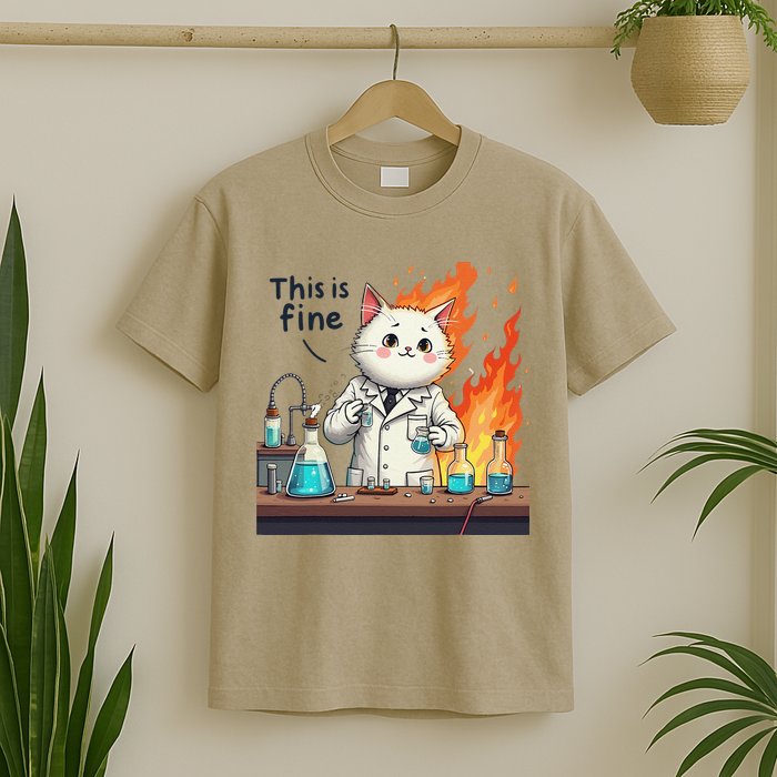 Chemistry Cat Meme This Is Fine Medical Lab Tech Lab Science T-Shirt
