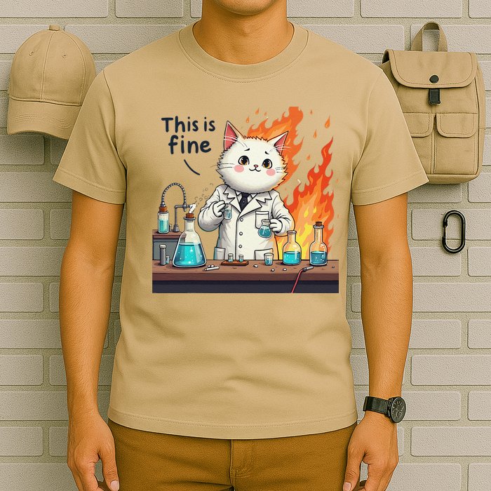 Chemistry Cat Meme This Is Fine Medical Lab Tech Lab Science T-Shirt