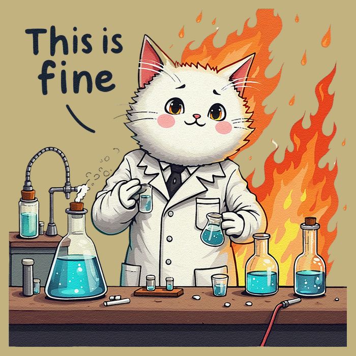 Chemistry Cat Meme This Is Fine Medical Lab Tech Lab Science T-Shirt