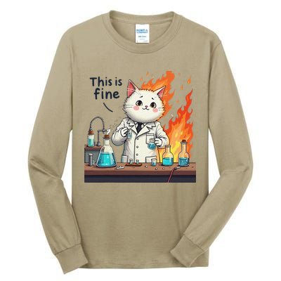 Chemistry Cat Meme This Is Fine Medical Lab Tech Lab Science Tall Long Sleeve T-Shirt