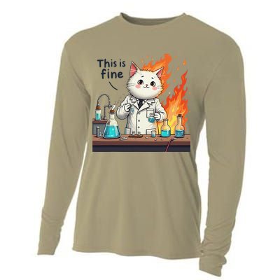 Chemistry Cat Meme This Is Fine Medical Lab Tech Lab Science Cooling Performance Long Sleeve Crew