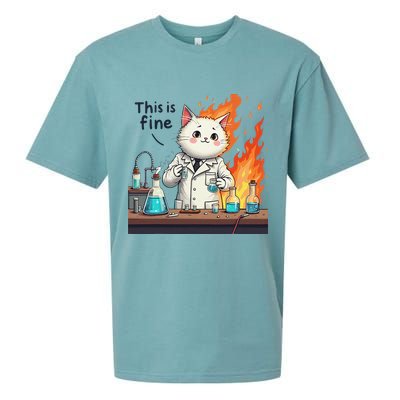 Chemistry Cat Meme This Is Fine Medical Lab Tech Lab Science Sueded Cloud Jersey T-Shirt