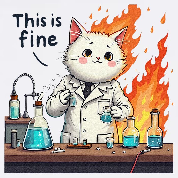 Chemistry Cat Meme This Is Fine Medical Lab Tech Lab Science Garment-Dyed Sweatshirt