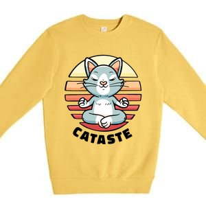 Cute Cat Meditating I Namaste Cataste Yoga Pun Funny Cat Cool Gift Premium Crewneck Sweatshirt