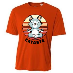 Cute Cat Meditating I Namaste Cataste Yoga Pun Funny Cat Cool Gift Cooling Performance Crew T-Shirt