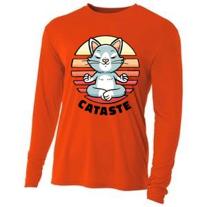 Cute Cat Meditating I Namaste Cataste Yoga Pun Funny Cat Cool Gift Cooling Performance Long Sleeve Crew