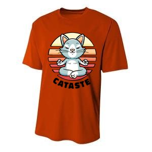 Cute Cat Meditating I Namaste Cataste Yoga Pun Funny Cat Cool Gift Performance Sprint T-Shirt