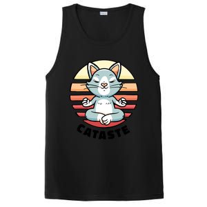 Cute Cat Meditating I Namaste Cataste Yoga Pun Funny Cat Cool Gift PosiCharge Competitor Tank