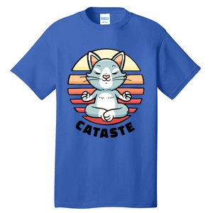 Cute Cat Meditating I Namaste Cataste Yoga Pun Funny Cat Cool Gift Tall T-Shirt