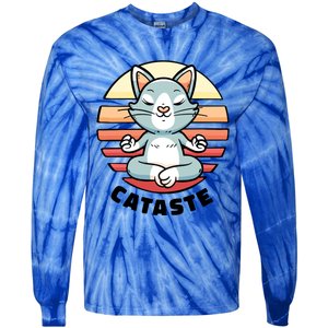 Cute Cat Meditating I Namaste Cataste Yoga Pun Funny Cat Cool Gift Tie-Dye Long Sleeve Shirt