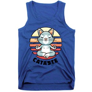 Cute Cat Meditating I Namaste Cataste Yoga Pun Funny Cat Cool Gift Tank Top