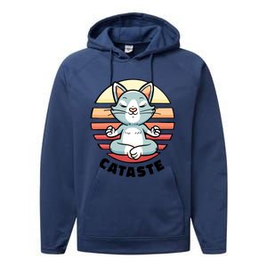 Cute Cat Meditating I Namaste Cataste Yoga Pun Funny Cat Cool Gift Performance Fleece Hoodie