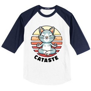 Cute Cat Meditating I Namaste Cataste Yoga Pun Funny Cat Cool Gift Baseball Sleeve Shirt