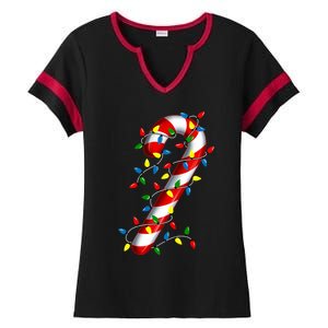 Candy Cane Merry And Bright Christmas Lights Candy Family Ladies Halftime Notch Neck Tee