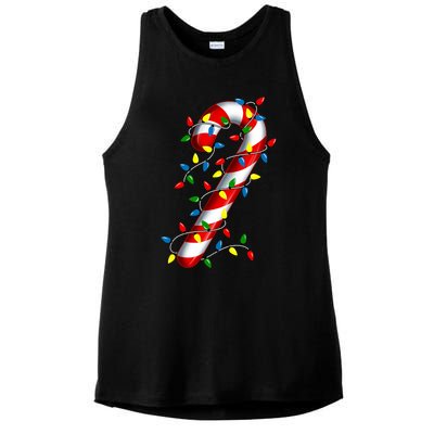 Candy Cane Merry And Bright Christmas Lights Candy Family Ladies PosiCharge Tri-Blend Wicking Tank