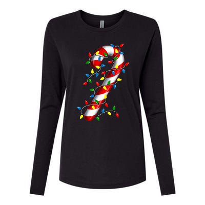 Candy Cane Merry And Bright Christmas Lights Candy Family Womens Cotton Relaxed Long Sleeve T-Shirt