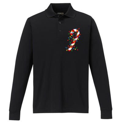 Candy Cane Merry And Bright Christmas Lights Candy Family Performance Long Sleeve Polo