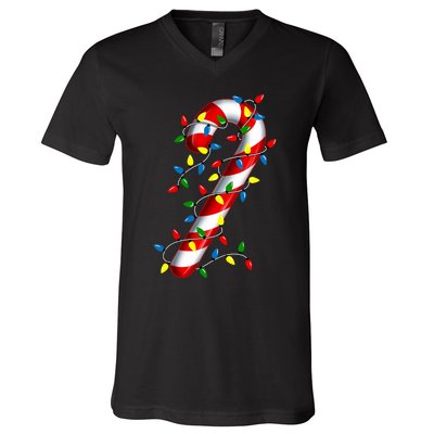 Candy Cane Merry And Bright Christmas Lights Candy Family V-Neck T-Shirt