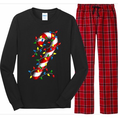 Candy Cane Merry And Bright Christmas Lights Candy Family Long Sleeve Pajama Set