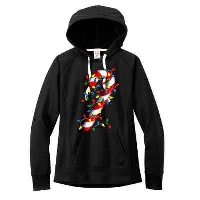 Candy Cane Merry And Bright Christmas Lights Candy Family Women's Fleece Hoodie