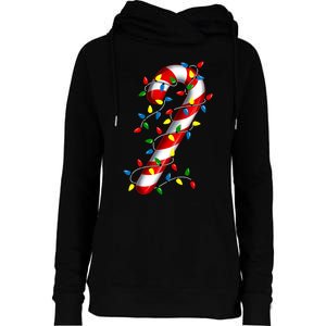 Candy Cane Merry And Bright Christmas Lights Candy Family Womens Funnel Neck Pullover Hood