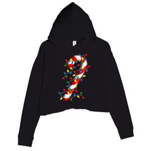 Candy Cane Merry And Bright Christmas Lights Candy Family Crop Fleece Hoodie