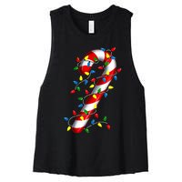 Candy Cane Merry And Bright Christmas Lights Candy Family Women's Racerback Cropped Tank