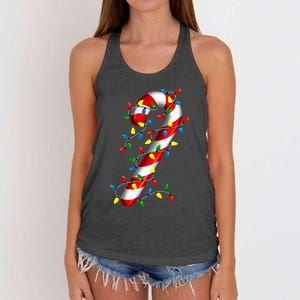 Candy Cane Merry And Bright Christmas Lights Candy Family Women's Knotted Racerback Tank