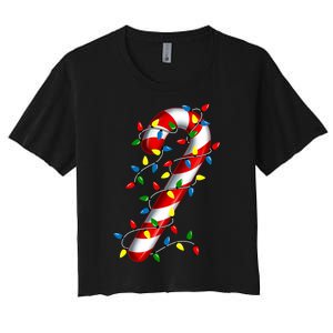 Candy Cane Merry And Bright Christmas Lights Candy Family Women's Crop Top Tee