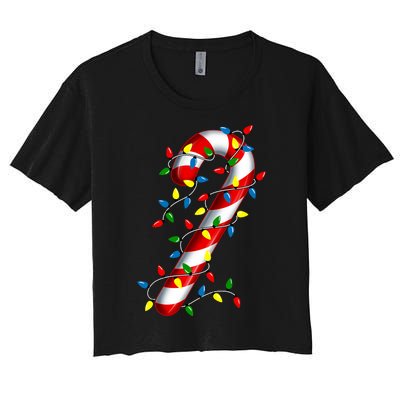 Candy Cane Merry And Bright Christmas Lights Candy Family Women's Crop Top Tee