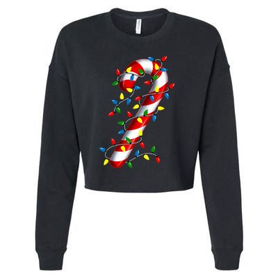 Candy Cane Merry And Bright Christmas Lights Candy Family Cropped Pullover Crew