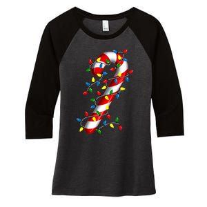 Candy Cane Merry And Bright Christmas Lights Candy Family Women's Tri-Blend 3/4-Sleeve Raglan Shirt