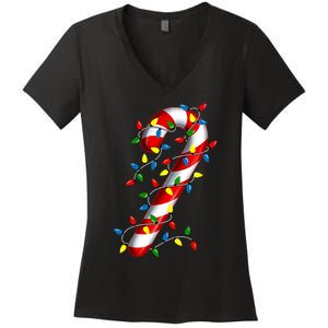 Candy Cane Merry And Bright Christmas Lights Candy Family Women's V-Neck T-Shirt