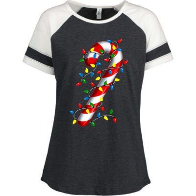 Candy Cane Merry And Bright Christmas Lights Candy Family Enza Ladies Jersey Colorblock Tee