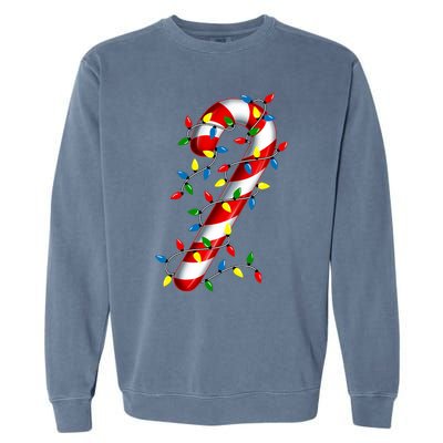 Candy Cane Merry And Bright Christmas Lights Candy Family Garment-Dyed Sweatshirt