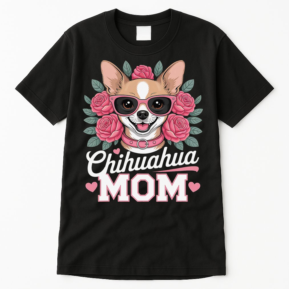 Cute Chihuahua Mom Sunglasses Flower For Chihuahua Owner Tall T-Shirt
