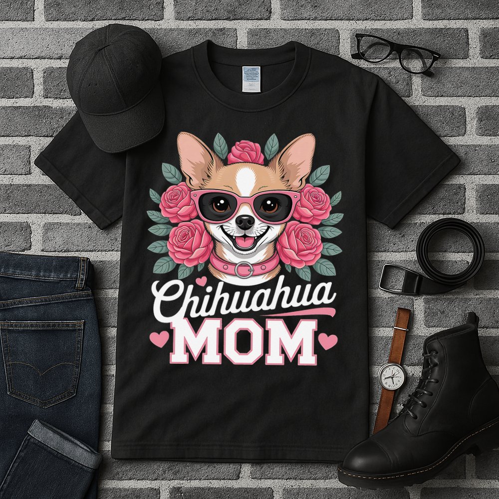 Cute Chihuahua Mom Sunglasses Flower For Chihuahua Owner Tall T-Shirt