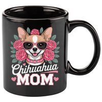 Cute Chihuahua Mom Sunglasses Flower For Chihuahua Owner 11oz C Handle Ceramic Mug
