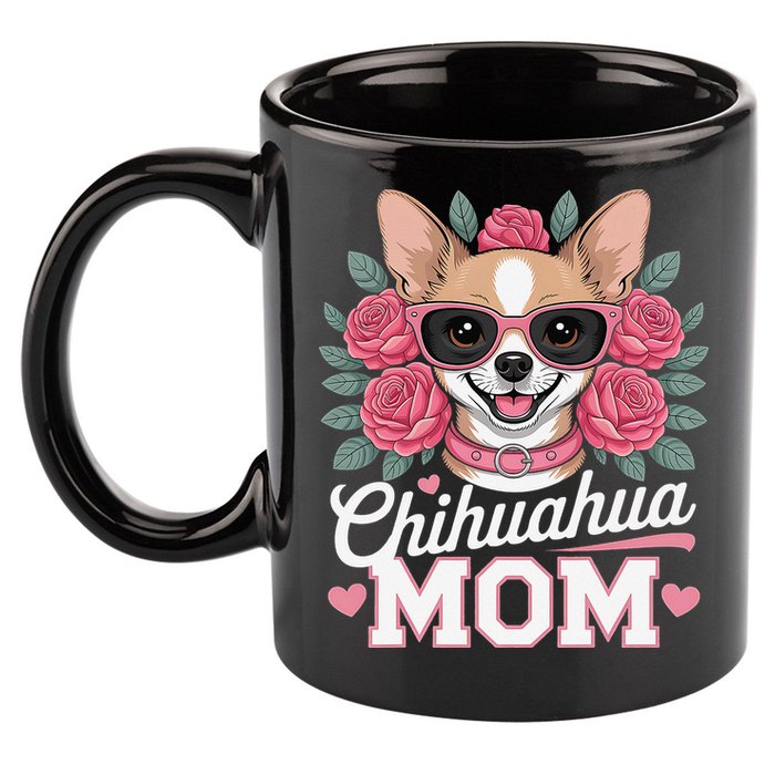 Cute Chihuahua Mom Sunglasses Flower For Chihuahua Owner 11oz C Handle Ceramic Mug