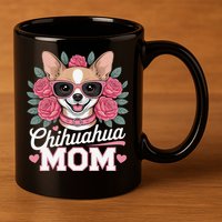 Cute Chihuahua Mom Sunglasses Flower For Chihuahua Owner 11oz C Handle Ceramic Mug