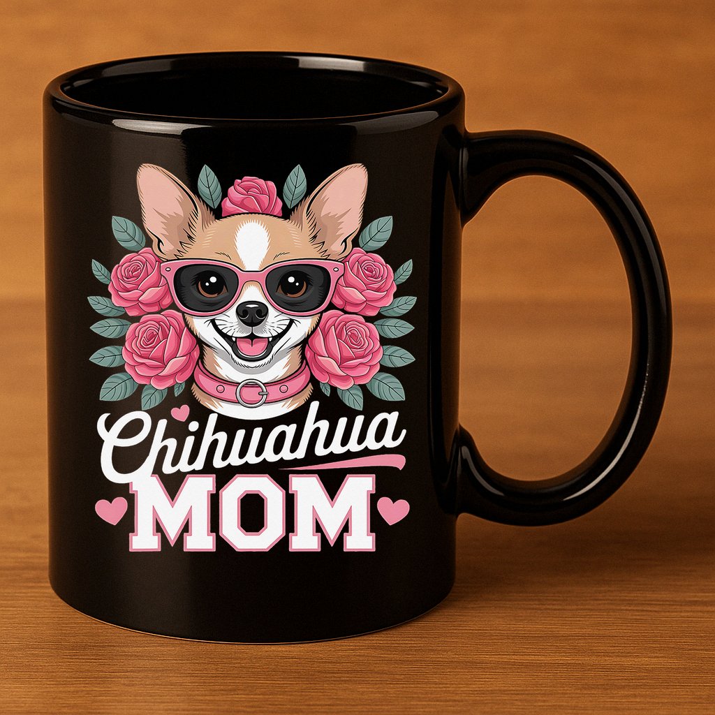 Cute Chihuahua Mom Sunglasses Flower For Chihuahua Owner 11oz C Handle Ceramic Mug
