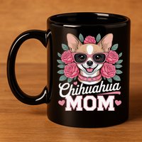 Cute Chihuahua Mom Sunglasses Flower For Chihuahua Owner 11oz C Handle Ceramic Mug