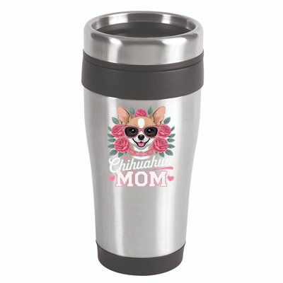 Cute Chihuahua Mom Sunglasses Flower For Chihuahua Owner 16oz Travel Tumbler