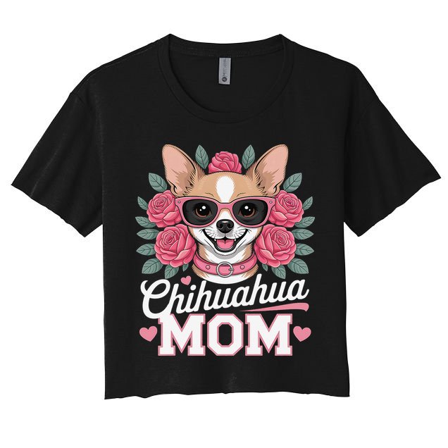 Cute Chihuahua Mom Sunglasses Flower For Chihuahua Owner Crop Top