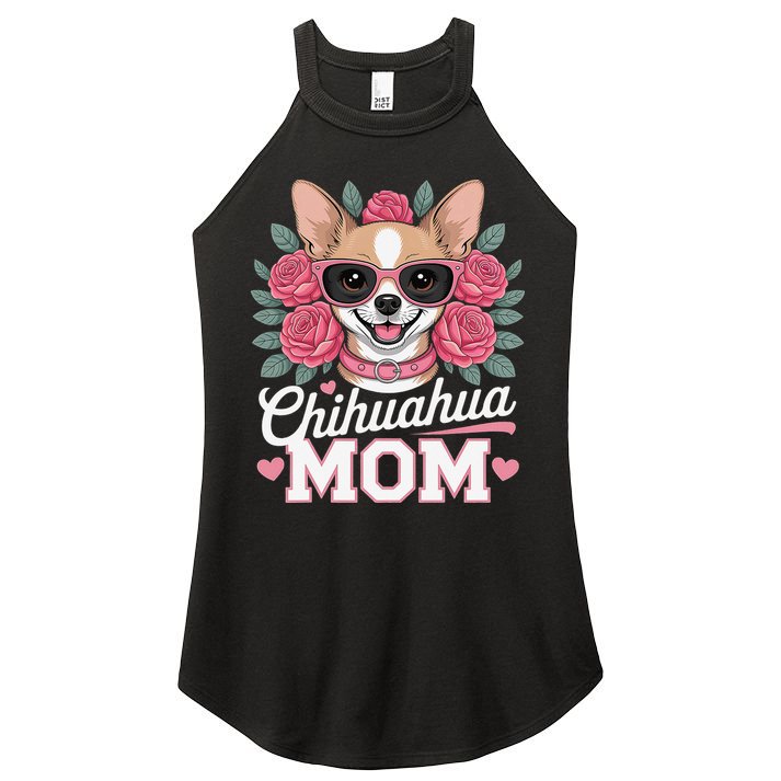 Cute Chihuahua Mom Sunglasses Flower For Chihuahua Owner Women's Perfect Tri Rocker Tank