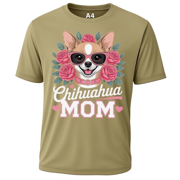 Cute Chihuahua Mom Sunglasses Flower For Chihuahua Owner Cooling Performance Crew T-Shirt