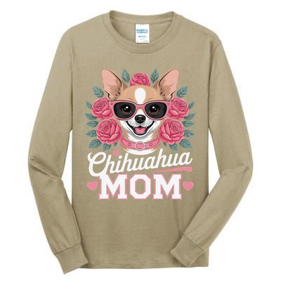 Cute Chihuahua Mom Sunglasses Flower For Chihuahua Owner Tall Long Sleeve T-Shirt