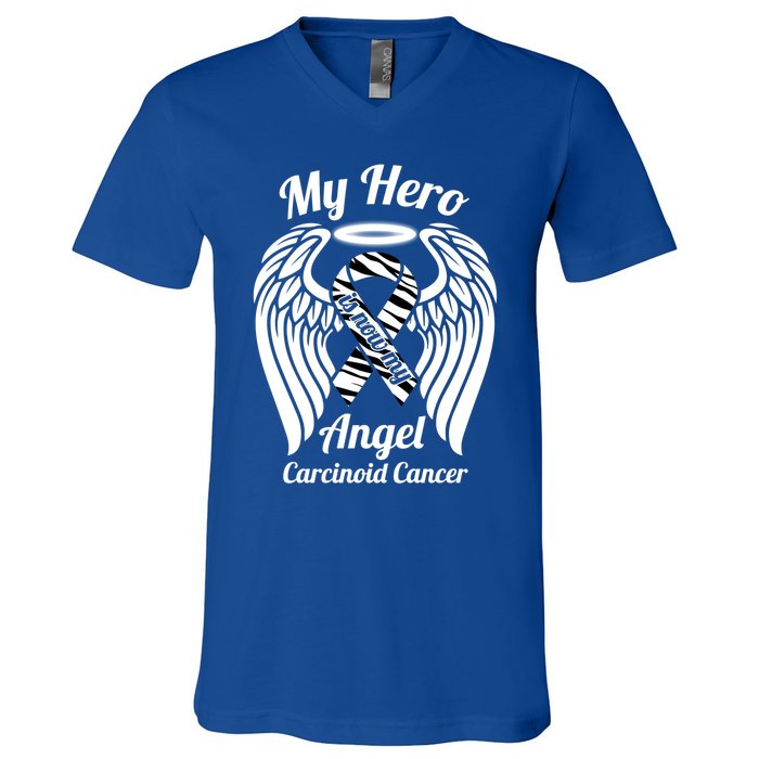 Carcinoid Cancer My Hero Is Now My Angel Wings Gift V-Neck T-Shirt