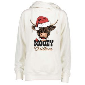 Christmas Cow Mooey Christmas Cute Cow Womens Funnel Neck Pullover Hood